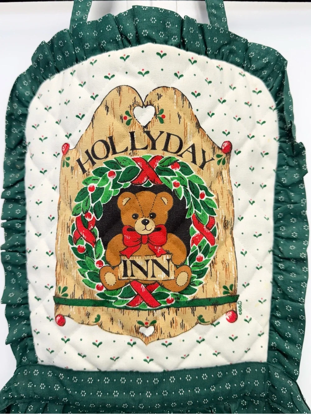 Vintage The Kitchen Works Apron HollyDay Inn  Cottagecore Holiday Bear